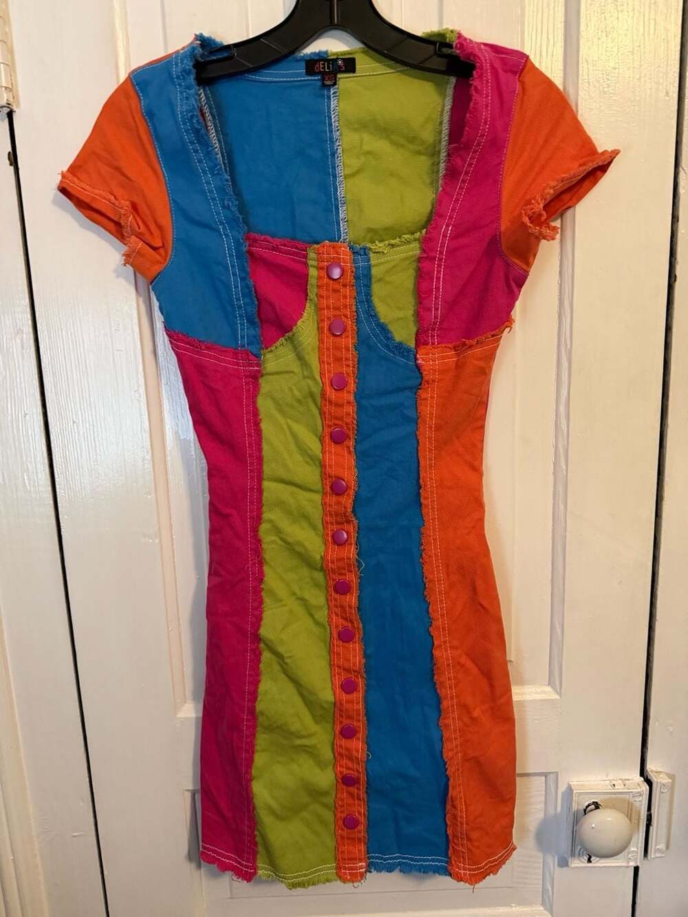 DeliA's Colorblock Twill Mini Dress Rainbow Patchwork Rag Doll Punk Emo Rave XS
